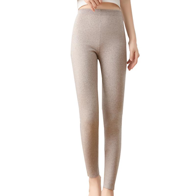 Women's Cashmere High-Waisted Slim-Fit Knit Leggings - Thick, Warm, Chic Autumn/Winter Pants for Outside Wear