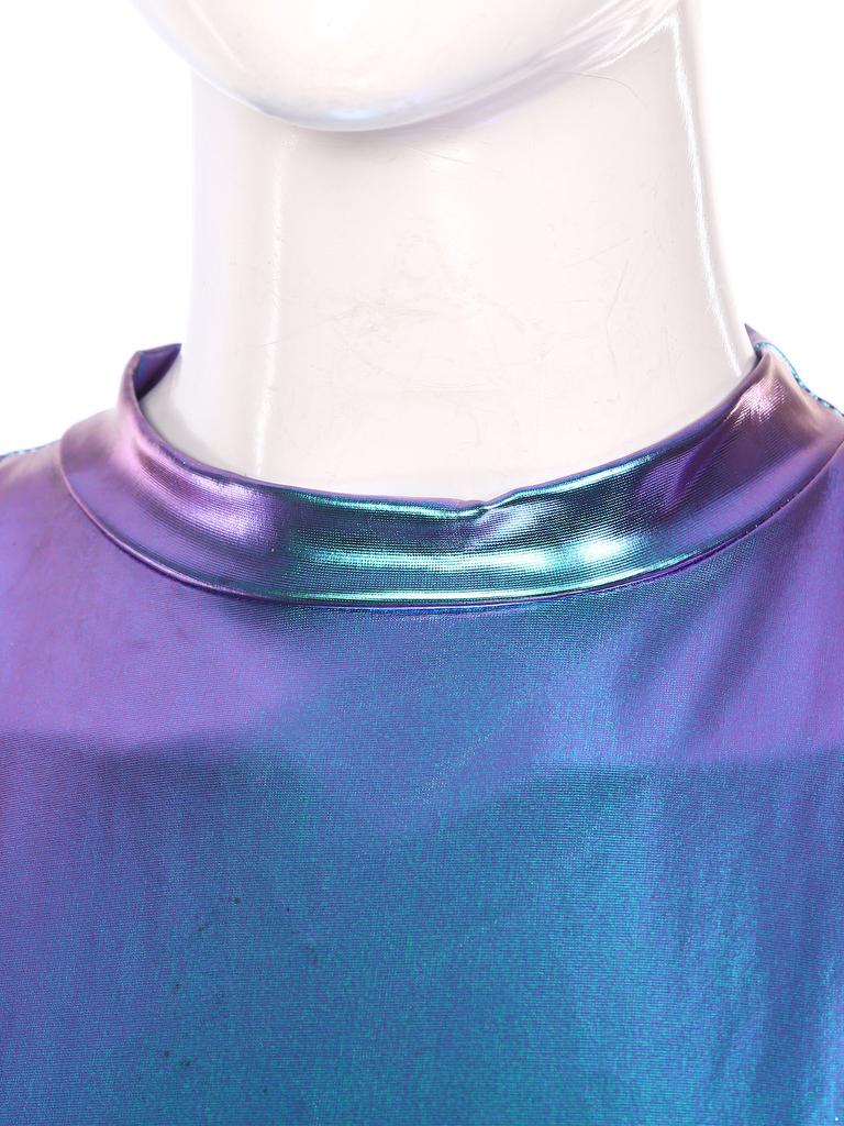 Womens Metallic Shiny Crop Tops Mock Neck Sleeveless Vest Stylish Slim Fitted Tank Top for Dance Nightclub Carnivals