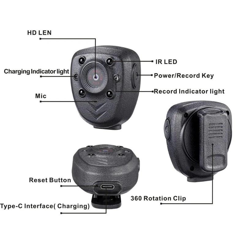 Body-worn Camera, 1080P HD Security and Law Enforcement Recorder, Wearable Sports DVR, Night Vision Infrared Loop Recording Camera