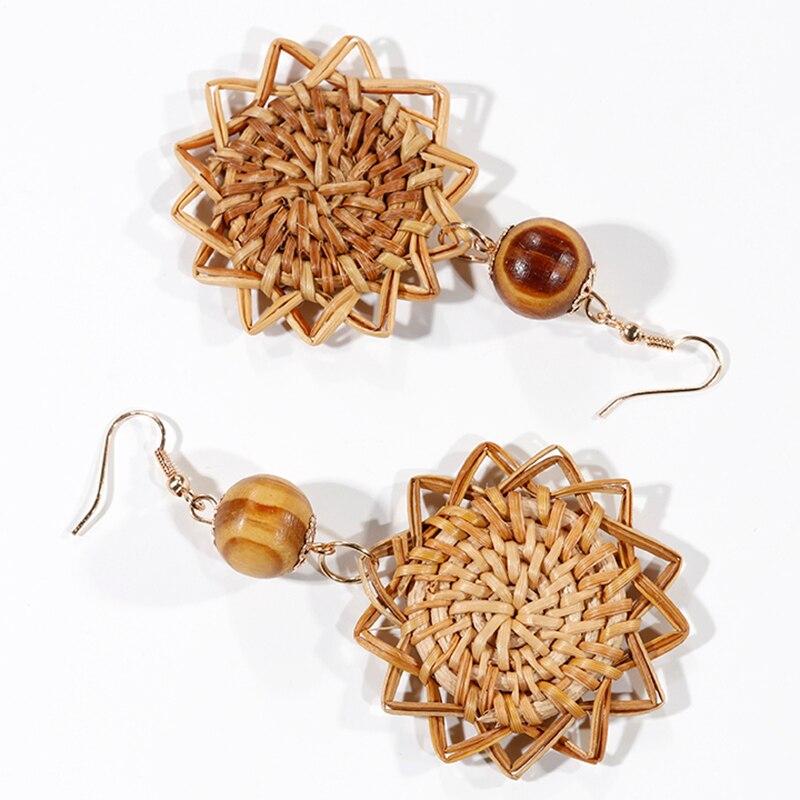 Boucles d'Oreilles Fleur en Rotin Tressé Vintage pour Femmes Accessoires de Bijoux pour Femme