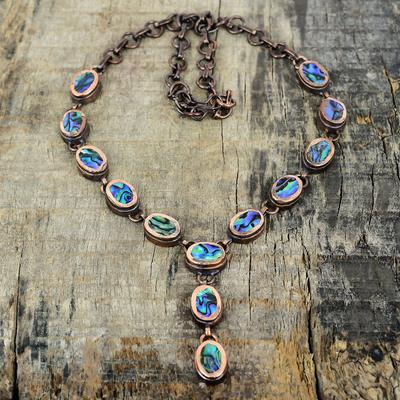 Abalone Shell Necklace Electroformed Copper Necklace Gemstone Jewelry Adjustable Chain Necklace Handmade Birthstone Jewelry Engagement Gifts