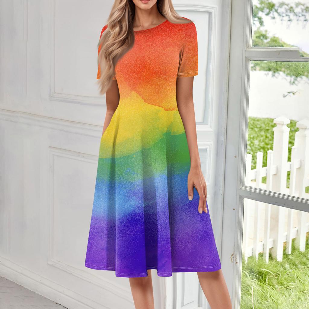 Women Casual Printed Round Neck Long Dress