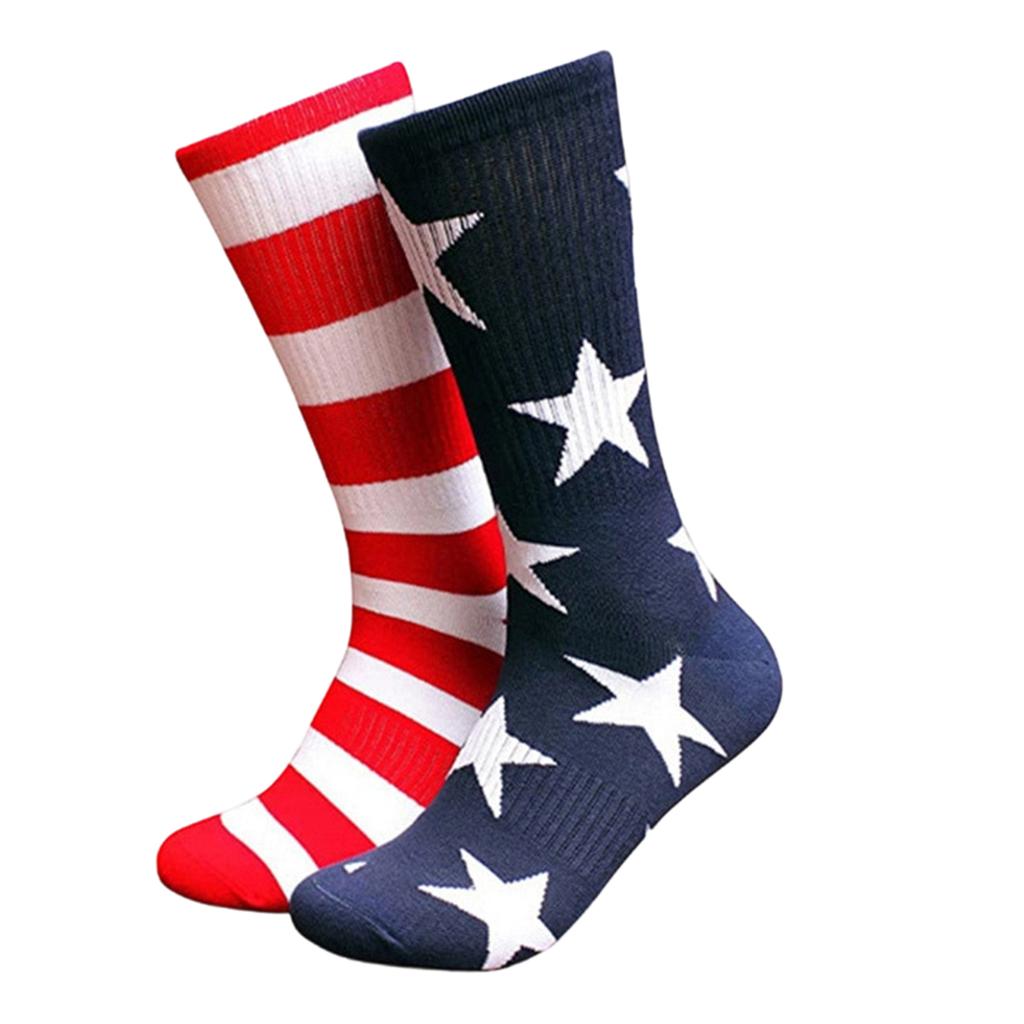 Herren Unabhängigkeitstag Flaggen Socken, Farbblock Streifen Mittelsocken