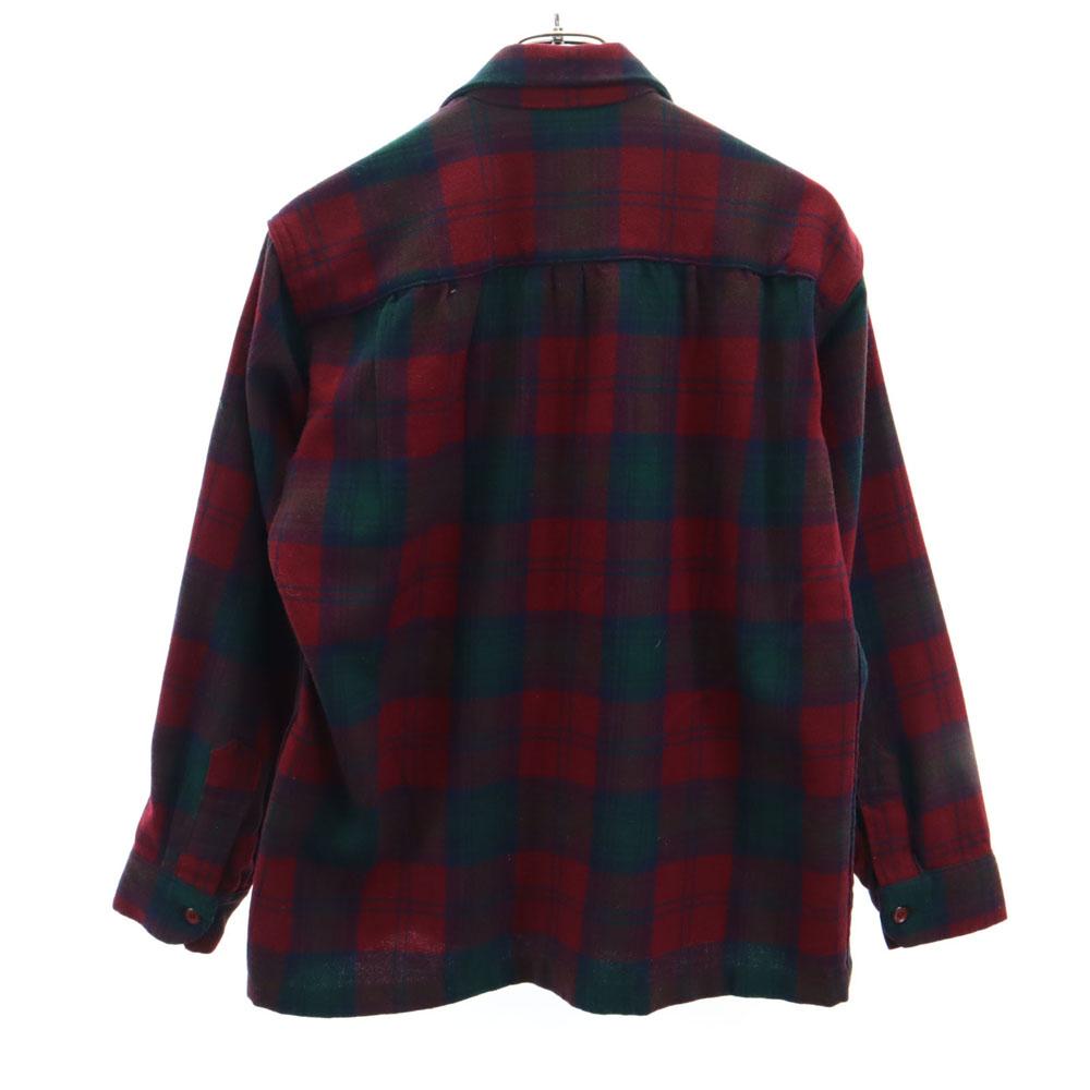 VINTAGE 50s 60s Open collar Check Pattern Long sleeve Open color Flannel shirt Men's Used