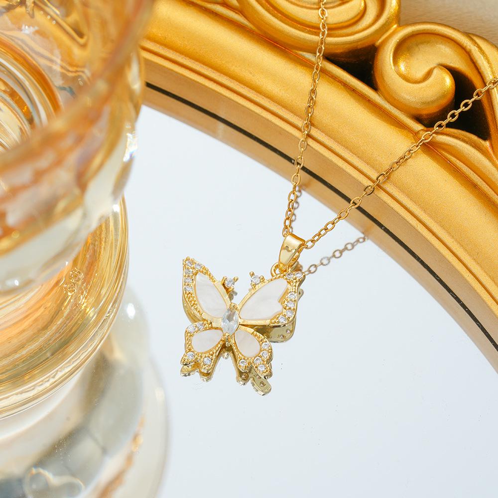 Titanium Steel Zircon Butterfly Pendant Necklace - Simple & Versatile Clavicle Accessory
