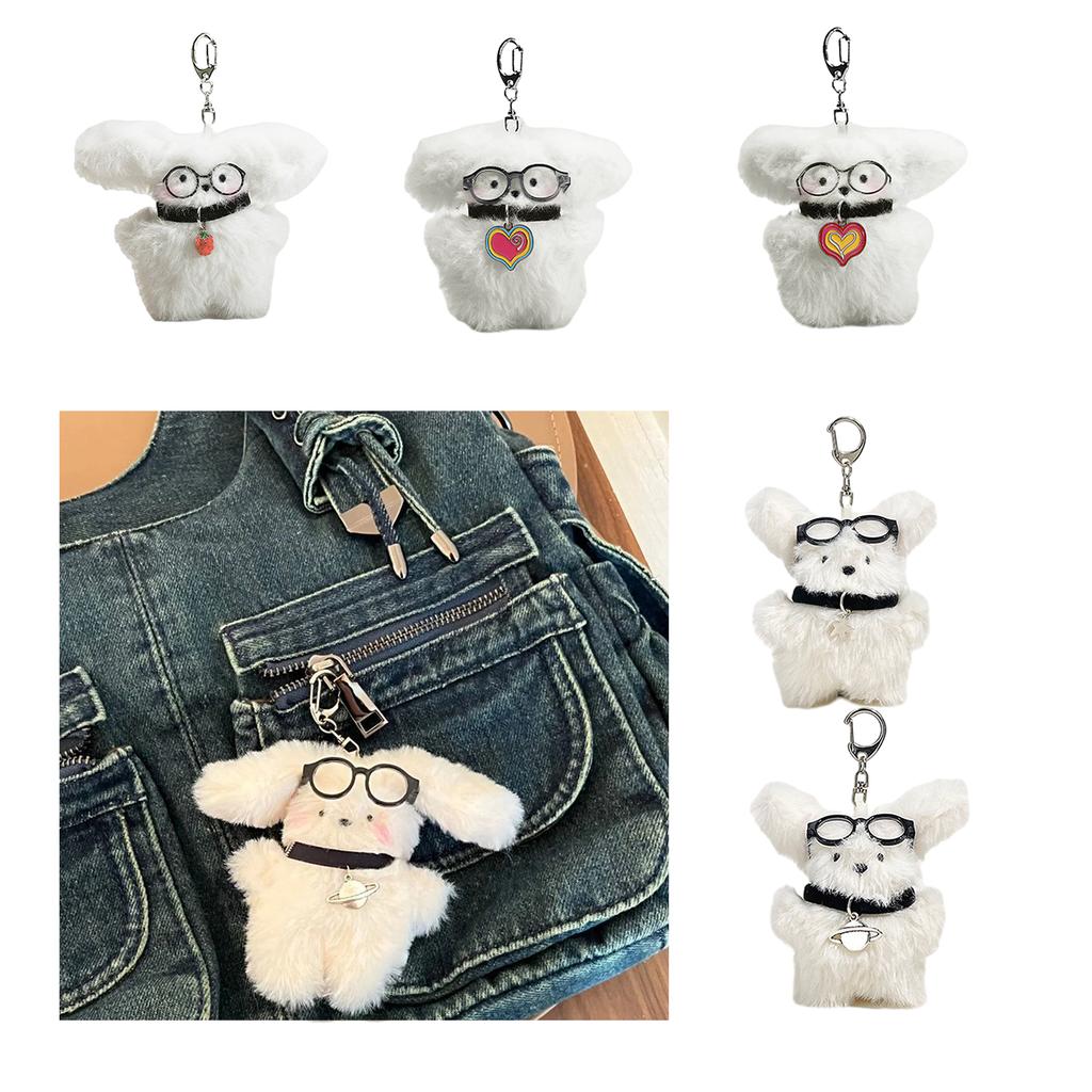 Furry Dog Keychain Plush Toy Pendant Keyring Stuffed Animals Key Rings Stylish Ornament for Bag Phones Keys Cameras