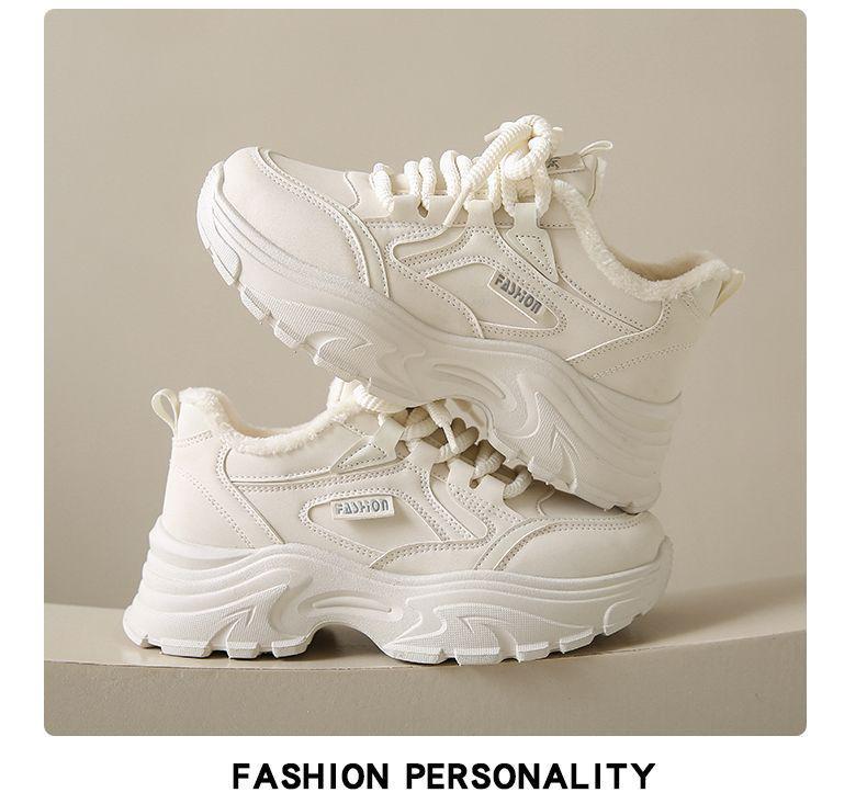 Fleece-Lined Leather Women's Sneakers: Trendy, Lightweight, Height-Boosting Casual Winter Shoes