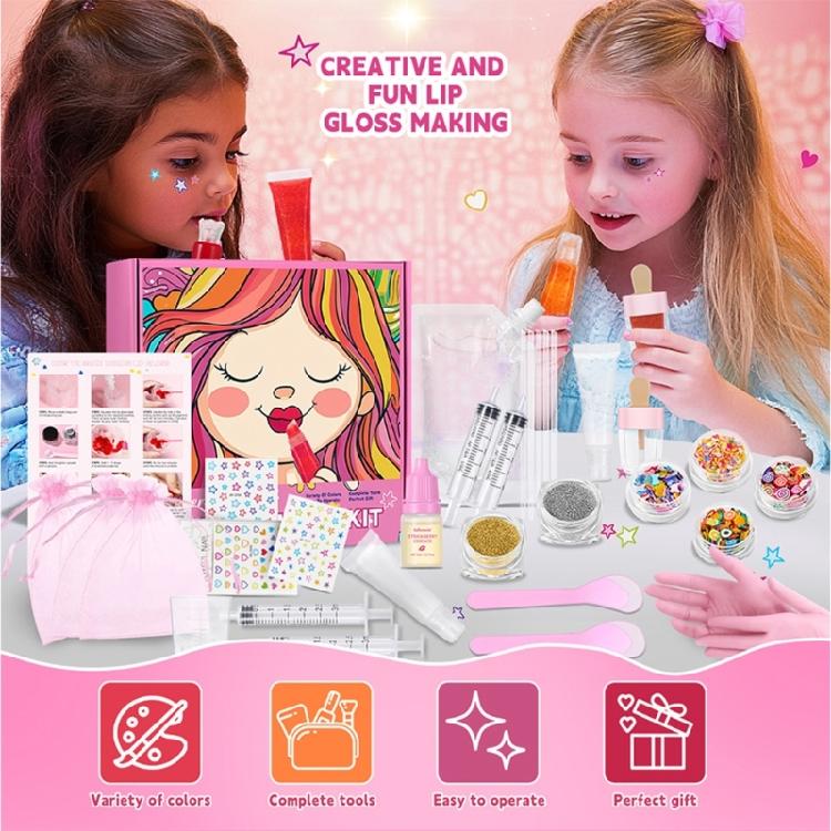 Handcraft Lip Gloss Kits Set with Accessories for Girl and Tweens Moisturizing Glitters Lip Kits for Creative Project