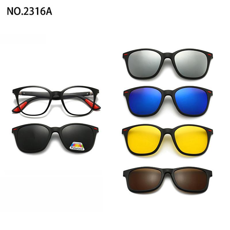 5 Lenes Magnet Clip Sunglasses Square Men Polarized Gray  Frame Custom Prescription Women Myopia Glasses