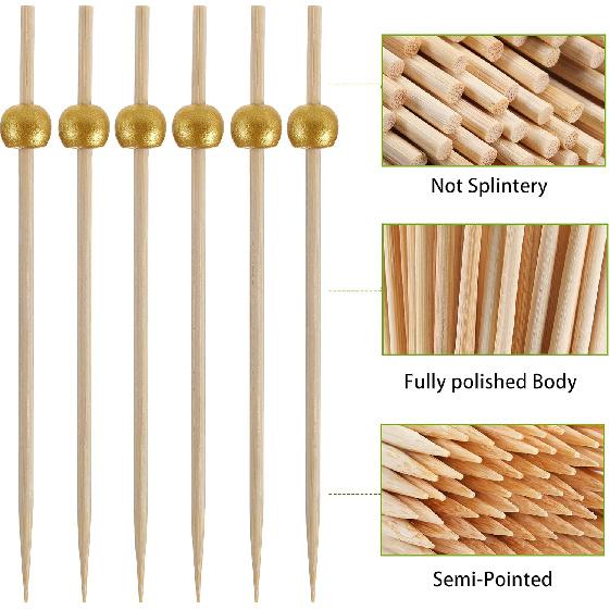 200 Pcs Cocktail Picks, 4.7 Inch Toothpicks for Appetizers, Bamboo Cocktail Sticks Skewers for Drinks, Desserts, Charcuterie, Wedding Party Fancy