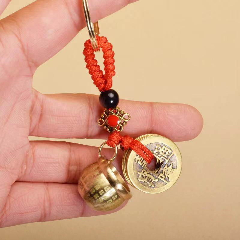 Chinese Feng Shui Gourd Keychain With Five Emperors Money Lucky Pendant Creative Wealth Key Ring Home Office Women Men Bag Charm
