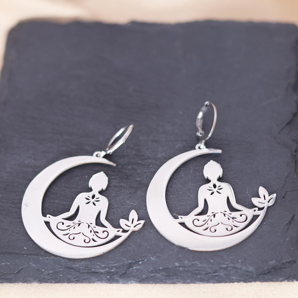 Kinitial Stainless Steel Death Moth Sun Moon Snake Mushroom Cactus Hamsa Hand Horse Earrings For Women Trendy Piercing Jewelry