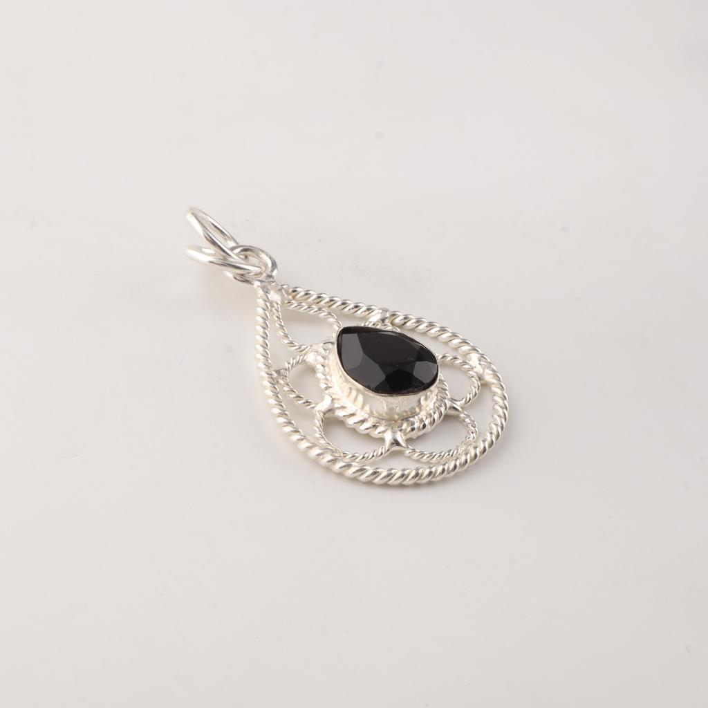 Black Onyx Gemstone 925 Sterling Silver Handcrafted Women Pendant 1.40" For Gift PP-19-36