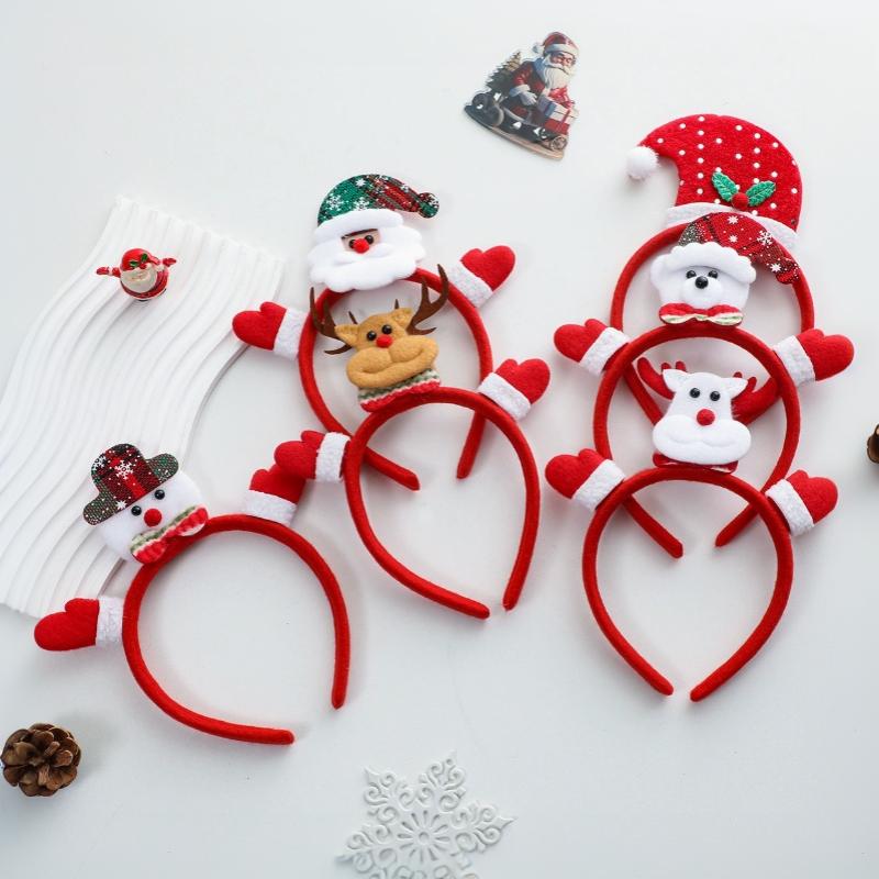 5Pcs Christmas Hairbands Reindeer Snowman Santa Patterns New Year Headbands Hair Accessories Girls Gift
