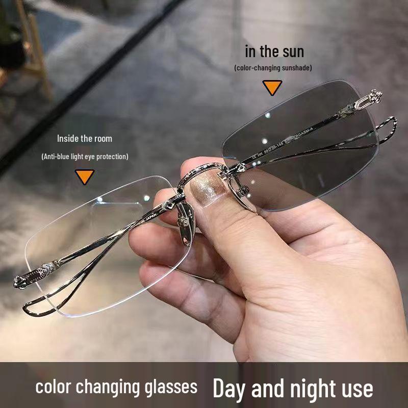 Bezrámové farebne meniace dioptrické okuliare s antiradiacnymi šošovkami, Unisex rám obchodných okuliarov v štýle Wang Yibo