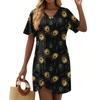 Women's Summer Casual Feather Printed Hem Knotted Short Sleeve Dresses