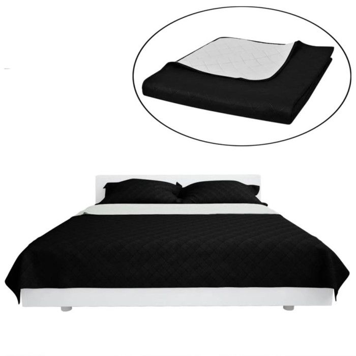 Couvre lit à double face matelassé Noir Blanc 220x240 cm