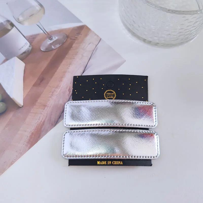 2ks Elegantní stříbrné pevné PU sponky do vlasů pro ženy, dívky, děti, retro dárek, vlasové doplňky, party, sváteční ozdoba