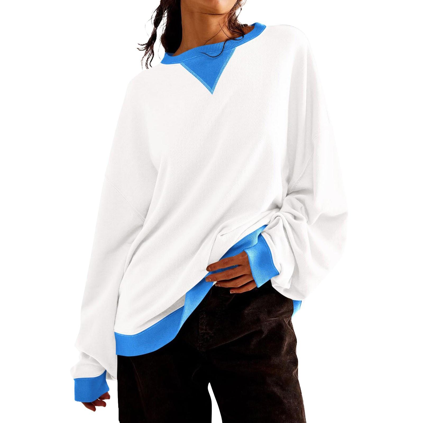 

Женская толстовка с цветными блоками и воротником, негабаритная рубашка с длинными рукавами, повседневный пуловер, верхняя одежда M белый