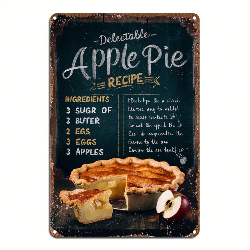 

Vintage Apple Pie Recipe Metal Sign Wall Decor