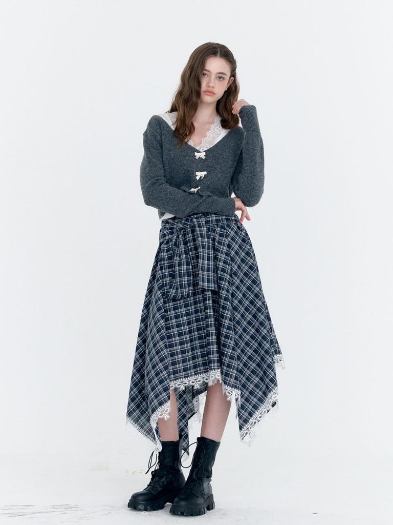 FABRICSEOUL Lace Check Waist Band Skirt