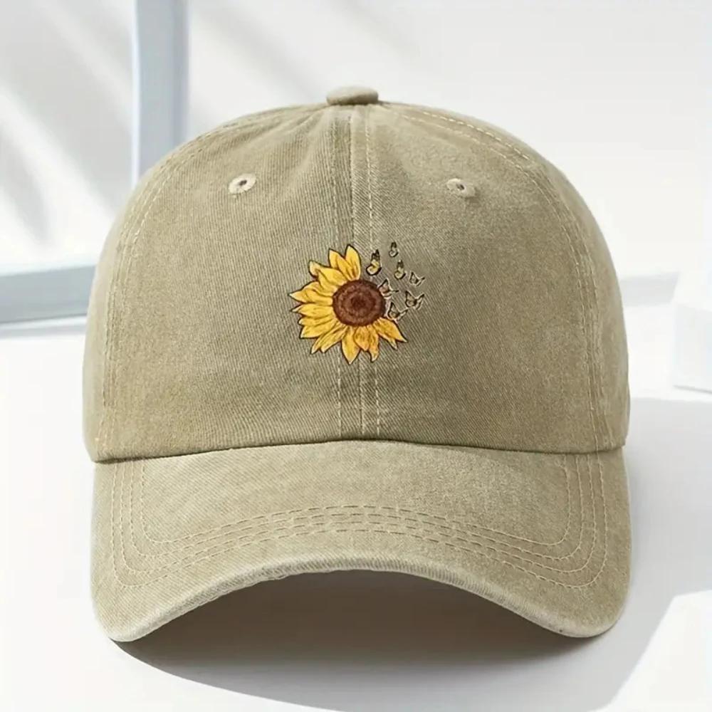 Cross-Border Flower Hat Washing Printing Sunshade Outdoor Cap Duck Tongue Cap Men Women's Solid Color Sunflower Denim Cap
