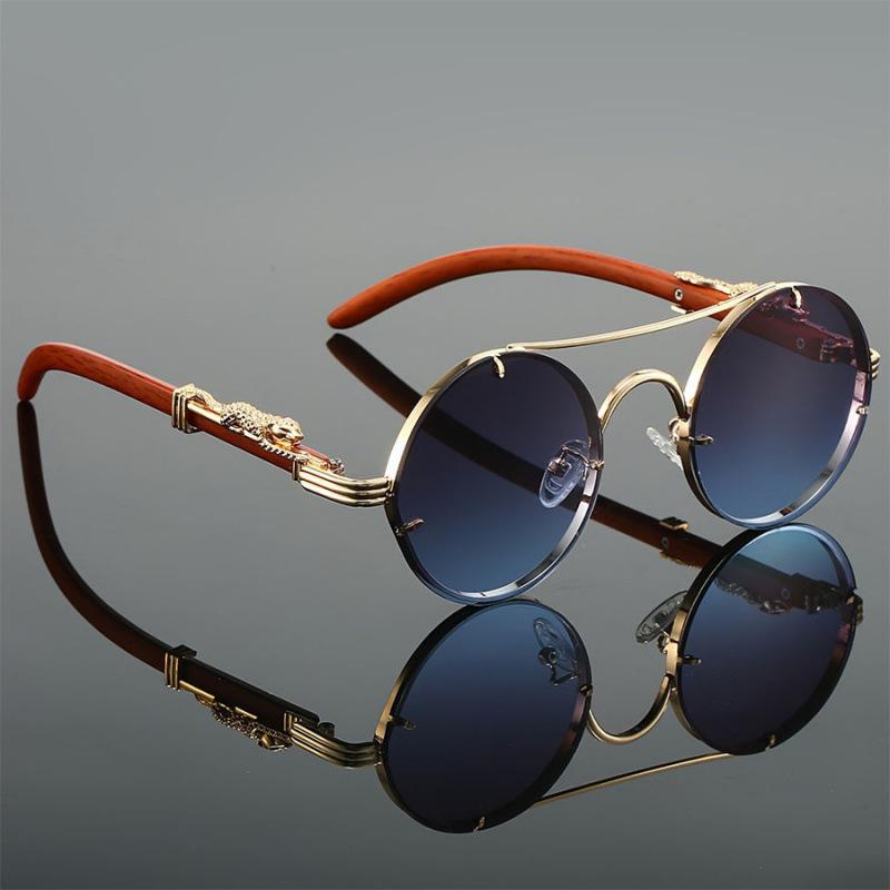 New Retro Imitation Wood Grain Women Sunglasses Men'S Round Travel Sun Glasses Women'S Fashion Trend Uv Protection Glasses