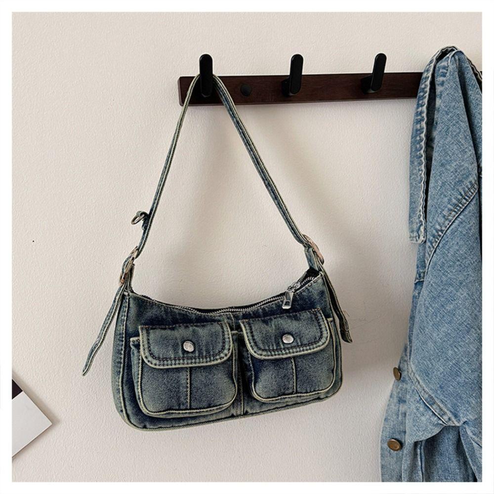 Y2K Retro Denim Bag Underarm Bag Cloth Bag Portable Spicy Girl Shoulder Bag Girls