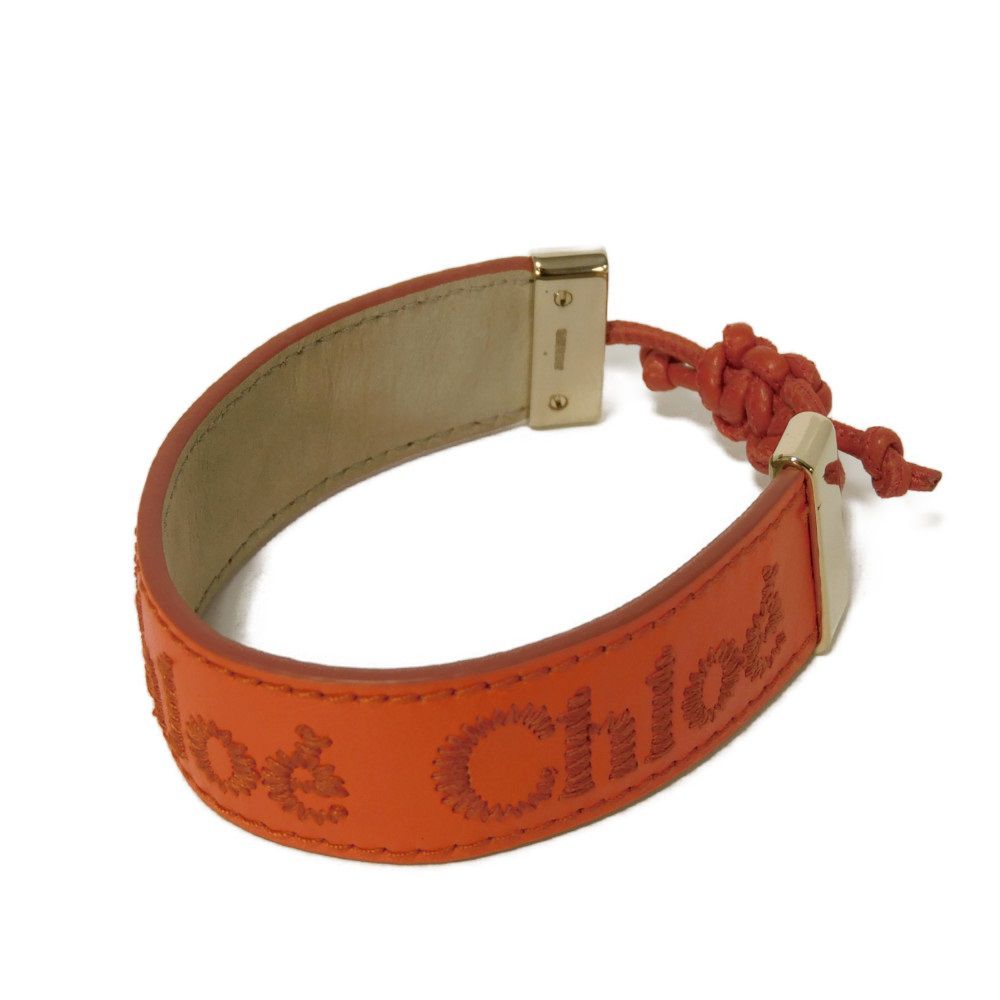 Used 9656 Brassle Woody CHC23UFB19CHO8 7986 Calfskin Stitch Embroidery Logo Poppy Orange Women's from Japan AUTHENTIC