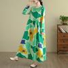 DIMANAF Neu 2025 Damen Übergröße Frühling Langes Kleid Locker Basic Vintage Oversize Langarm Maxi Floral