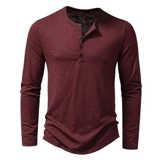 Men's Button Henley Neck Shirt Long Sleeve Casual Button Solid Color T-Shirts