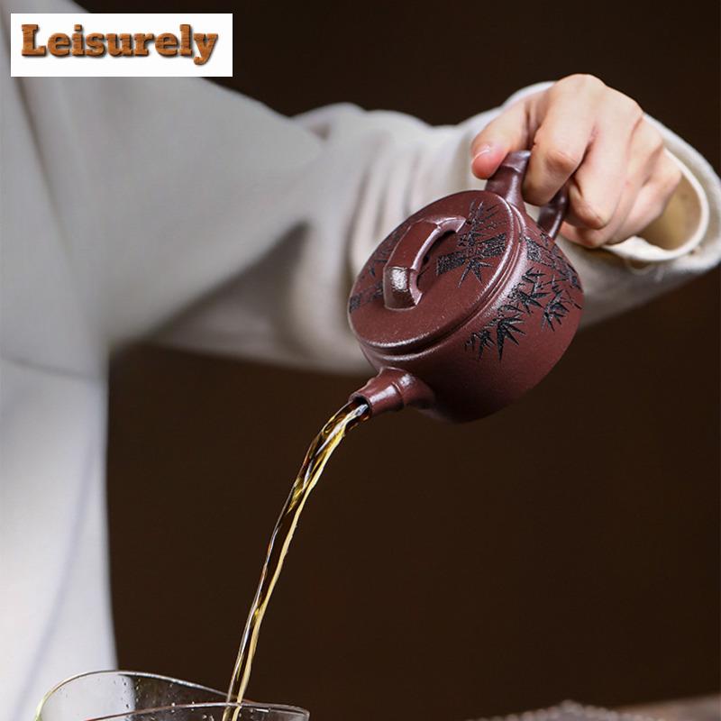 160ml Creative Yixing Purple Clay Teapots Handmade Fragrant Bamboo Pot Raw Ore Purple Mud Tea Making Kettle Zisha Tea Set Craft