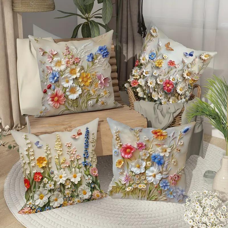 Bunte Blumen 3D-Druck Nordische Heimdeko Kissenbezug Schlafzimmer Wohnzimmer Sofa Dekoration Polyester Kissenbezug mit Reißverschluss