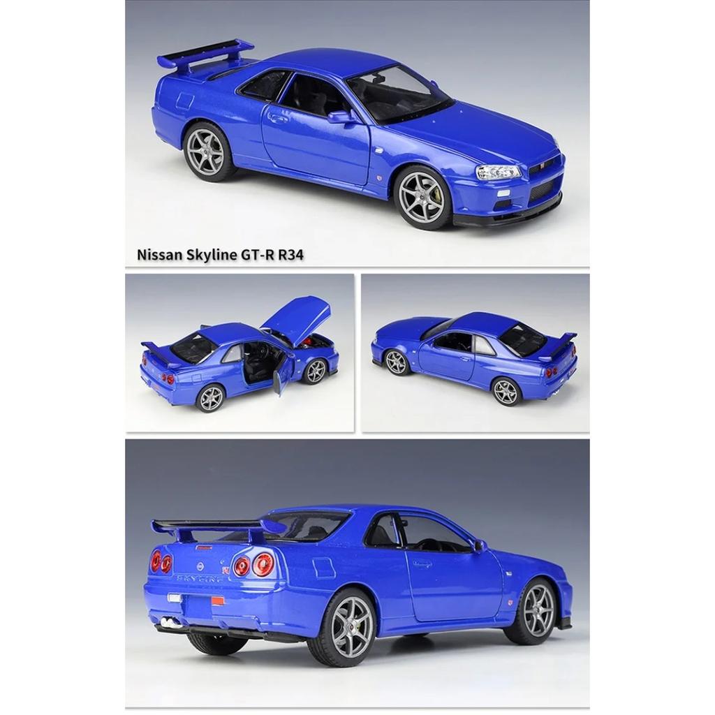 Welly 1/24 Nissan Skyline GTR R34 Alloy Sports Car Model Diecasts Metal Racing Car Vehicles Model Simulation Childrens Toys Gift