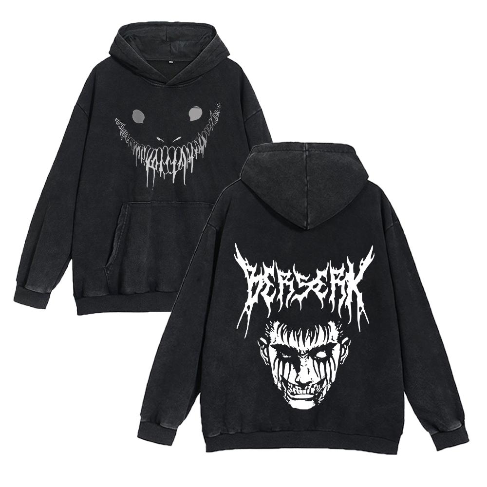 Berserk Potlač loga s kapucňou Bavlna Vintage Anime Streetwear Muži Ženy Bežné mikiny s kapucňou Nadrozmerný Pulóver Harajuku Pánska mikina