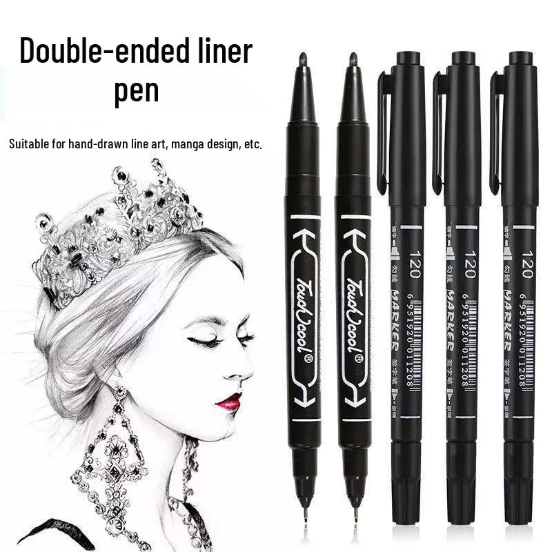 120-Count Black Double-Ended Fineliner Pen Set for Art & Drawing - Water-Based Ink
