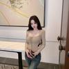 Women's Long Sleeve Knit Top Square Neck Elegant Solid Color Blouse