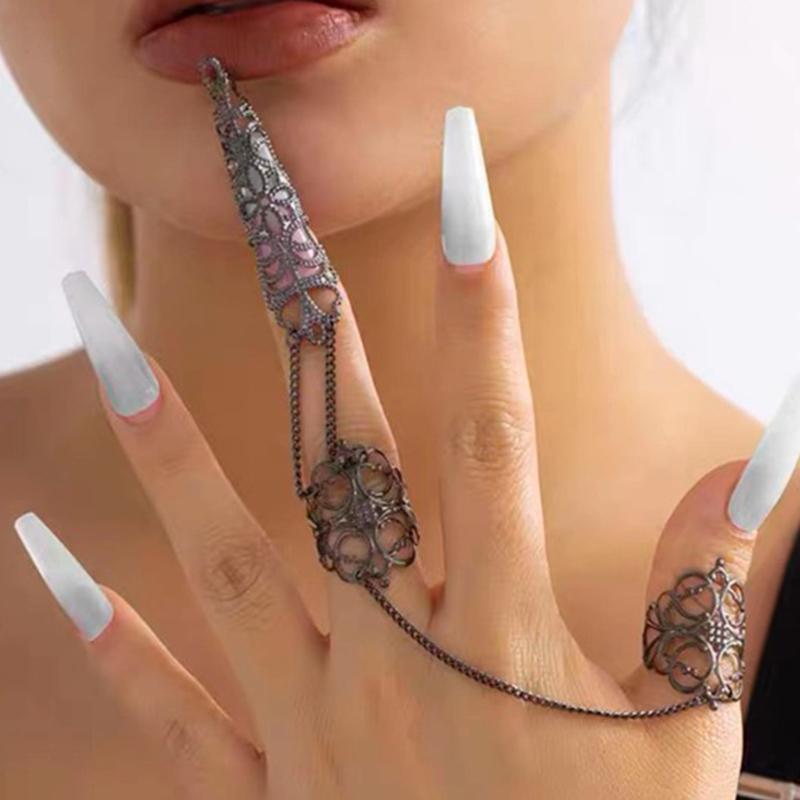 Nail Bracelet Punk Goth Dubai Indian Hollow Finger Wrist Chain Bracelet Wed Bridal Punk Nail Rings Bracelet Cosplay Hand Jewelry