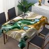 Luxury Marble Swirl Print Tablecloth, Green Gold and White Fluid Art Design with Scalloped Edge, Stain Resistant for Dining Room