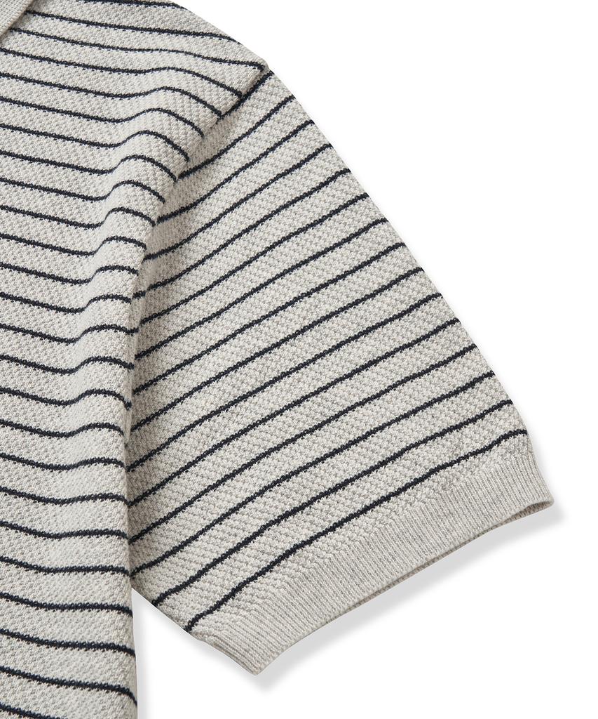 CUZNELLO Cool Cotton Striped Polo Short Sleeve Knit_Oatmeal