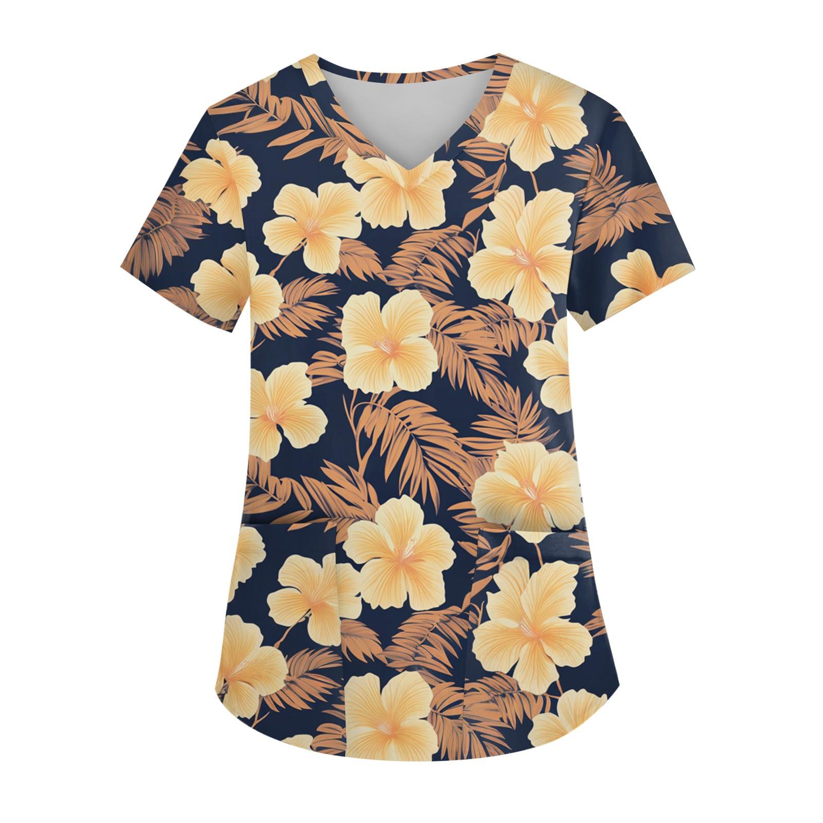 

Женская мода V-образный вырез короткий рукав комбинезон с карманами принт топы одежда S тёмно-синий