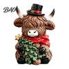 Christmas Tree Hanging Decorations Highland Cow Figurine, Resin Holiday Statue with Santa Hat & Decorative Sitting Figures Gift Box, Cute Calf Desktop