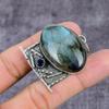 Natural Labradorite, Blue Topaz Gemstone 925 Sterling Silver Pendant 2.25" ET-1516
