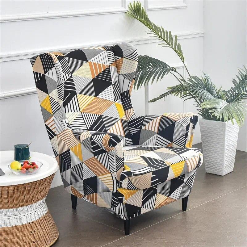 Floral Sloping Arm King Armchair Cover Elastic Armchair Slipcover Wingback Wing Sofa Back Chair Cover Elastic Chair Slipcover