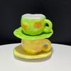 Small Fresh Hand-Squeezed Irregular Yellow Green Tulip Cup And Saucer Hand-Painted Ceramic Coffee Cup And Saucer Set As A Gift