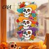 Outdoor Sunproof Window Decor Skeleton Undead Static Sticker, Waterproof PVC Decorative Decals, Durable Decals for Home Film Autumn Harvest