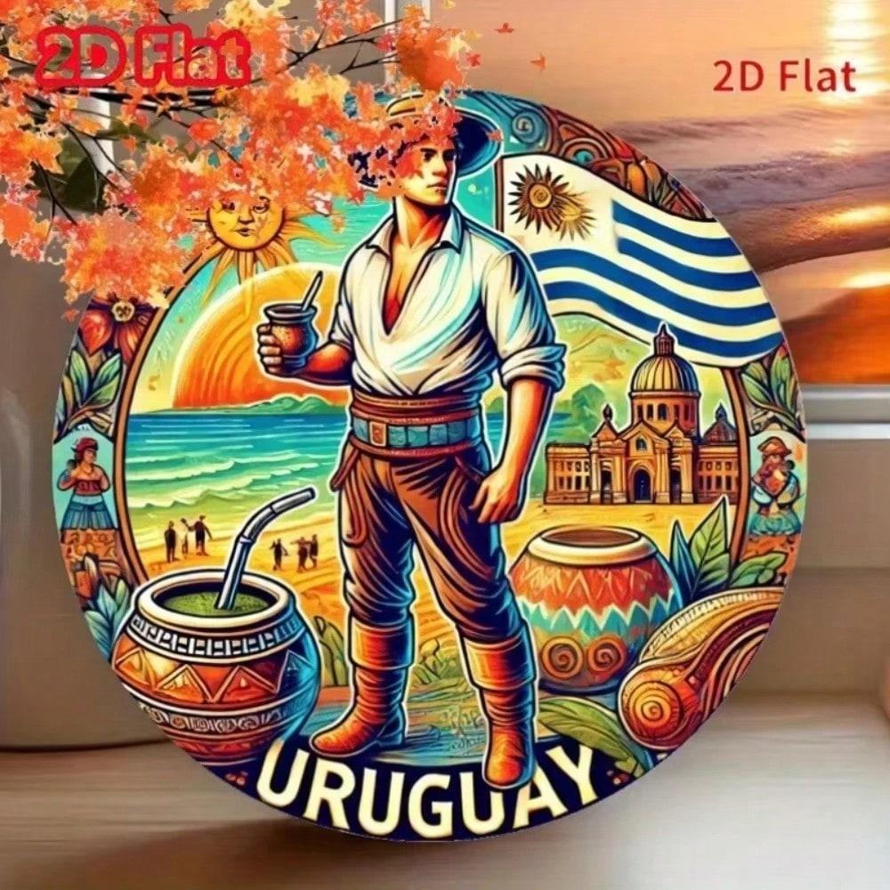 Uruguay Metal Wall Art, Huarache Tea Beach Scene Decor, Cultural Tin Sign for Living Room