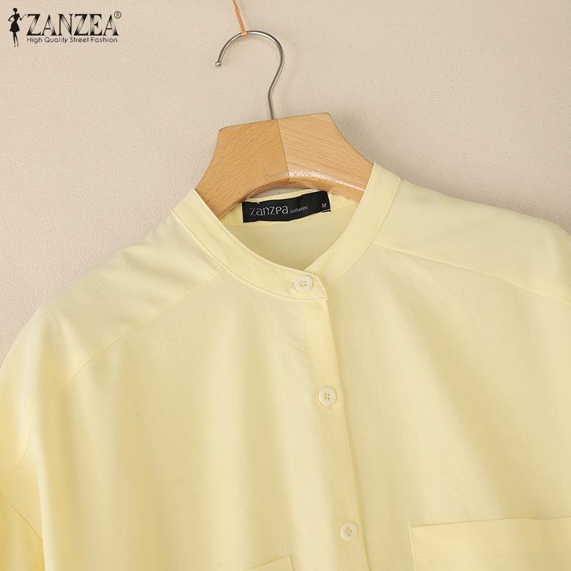 ZANZEA Women Casual Round Neck Loose 3/4 Sleeve Blouse