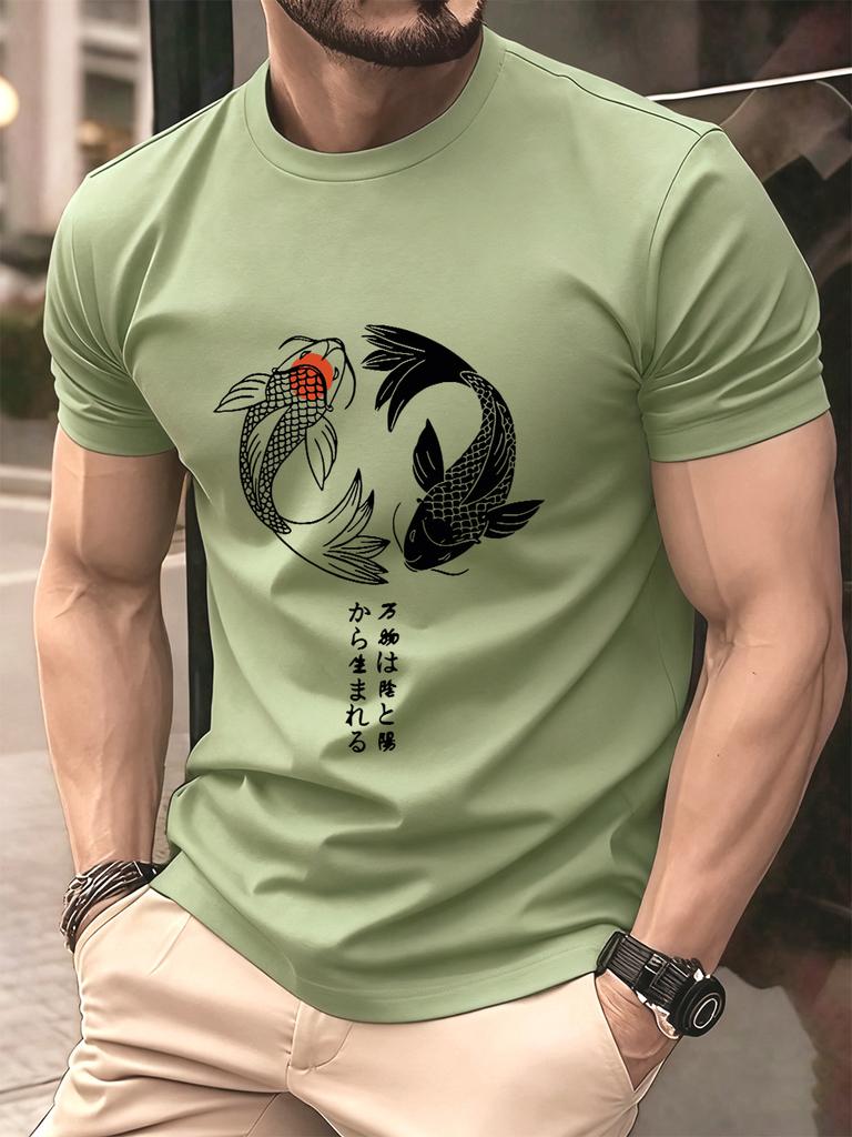 Japanese Koi Harajuku Printing Men TShirt Cotton Summer Short Sleeve Tops Soft Oversized ONeck T Shirt Casual Male Clothes