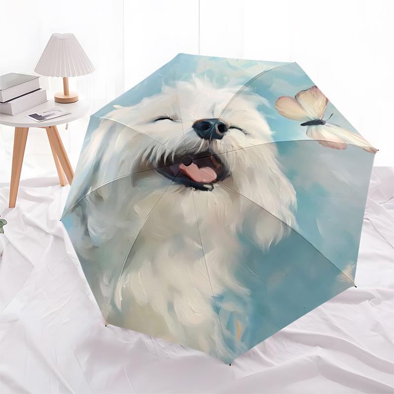 1pc Dogs Butterfly Automatic Open/Close Umbrella Compact Folding Umbrella, All-Season Portable Umbrella for Women/Men, Perfect Gift for Birthdays013